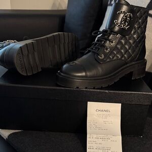 CHANEL Black Quilted Ankle Boots Size 40
